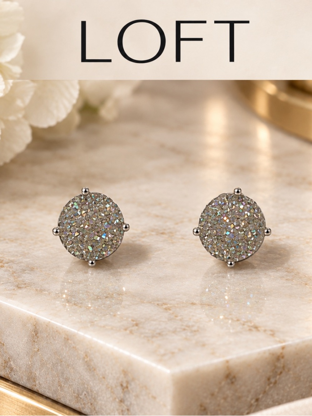 LOFT Silver Sparkle Druzy Stud Earrings